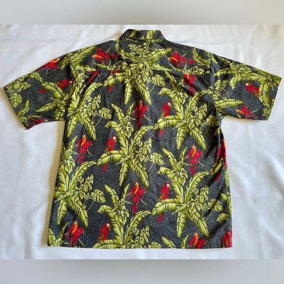 Pacific Scene Men’s Shirt Large Red Parrot Palm Print Button Up Cotton Tropical - Picture 6 of 6